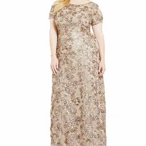 Alex Evenings Rosette A-Line Gown Champagne Size 18
